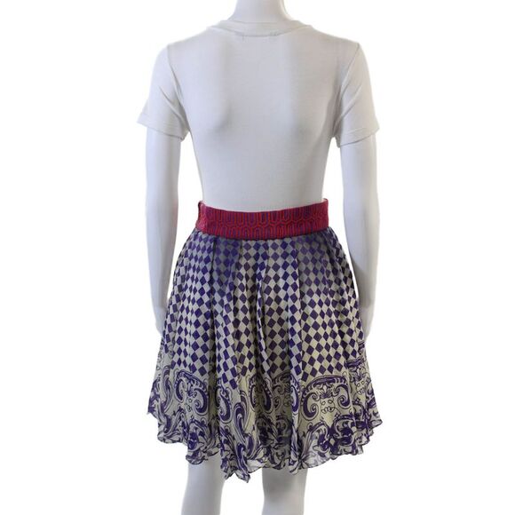 Hemant and Nandita Womens Geometric Print A Line Skirt Purple White Size Small